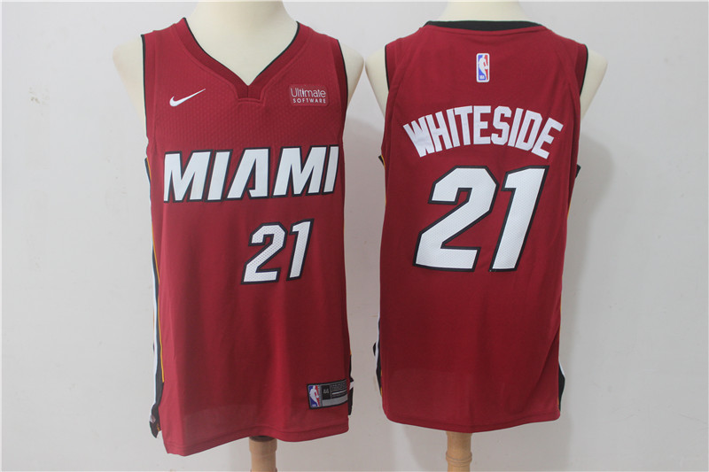Men Miami Heat #21 Whiteside Red Game Nike NBA Jerseys